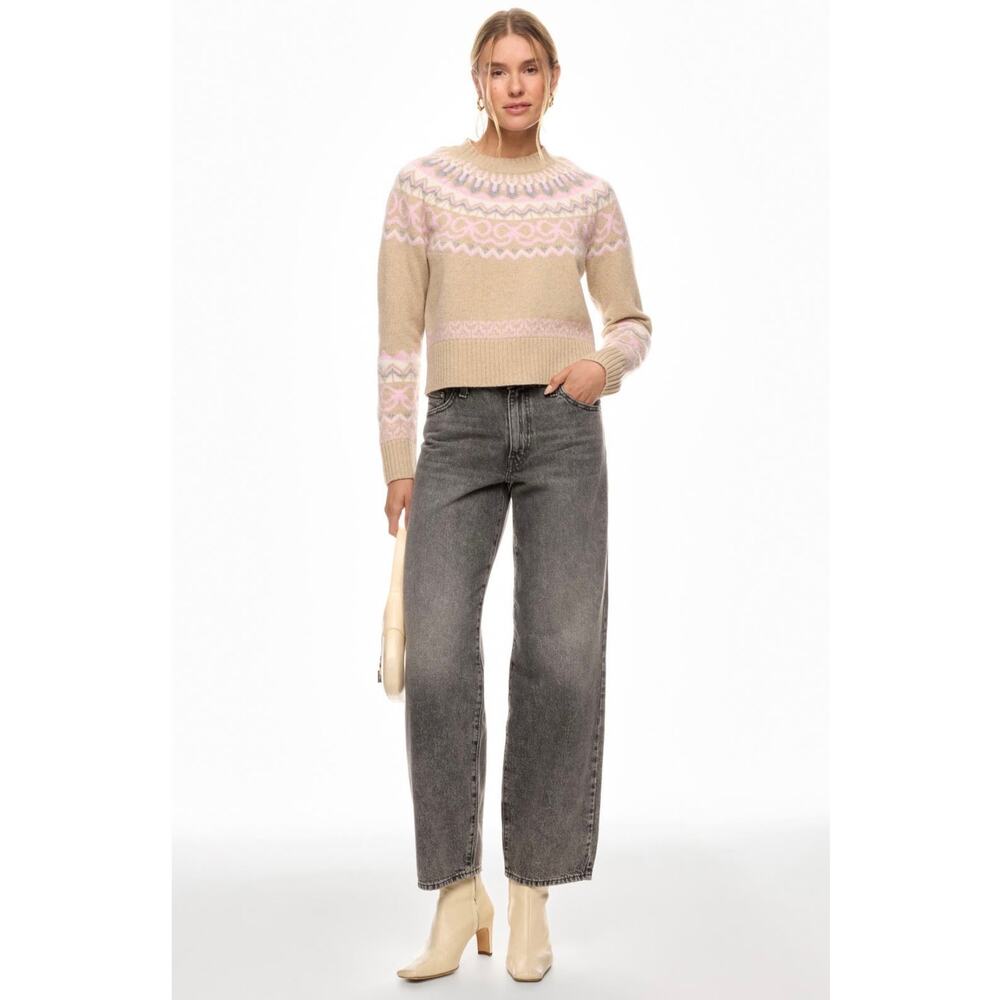 LoveShackFancy Beige and Light Pink Fair Isle Sweater